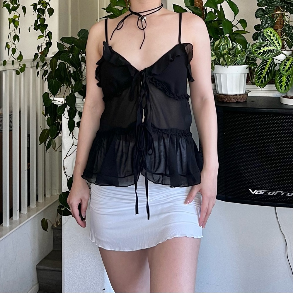 ♣️Black Sheer Ruffled Cami Tank Top♣️